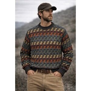 Vintage 90s Geometric Knit Sweater Mens Large Retro Pattern Made in USA